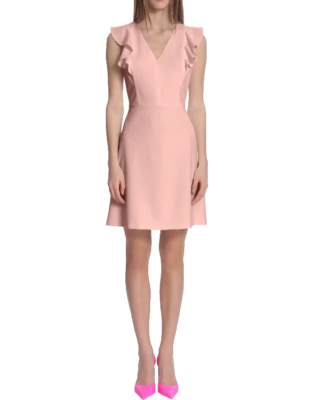 V Neck Ruffle Mini Dress Cozy Long Sleeve Mini Dress