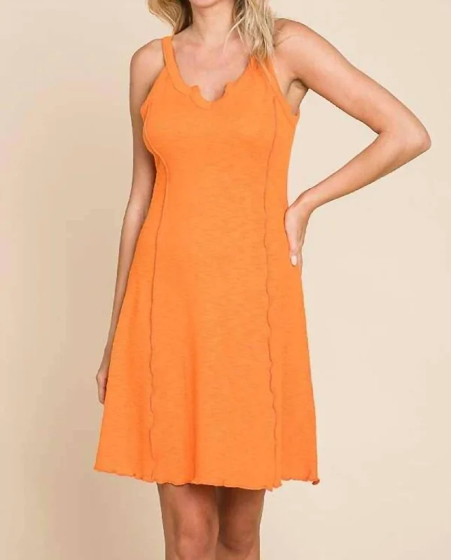 Tiny Notch Neck Merrow Mini Dress In New Sunkist Casual Mini Dress with Pockets
