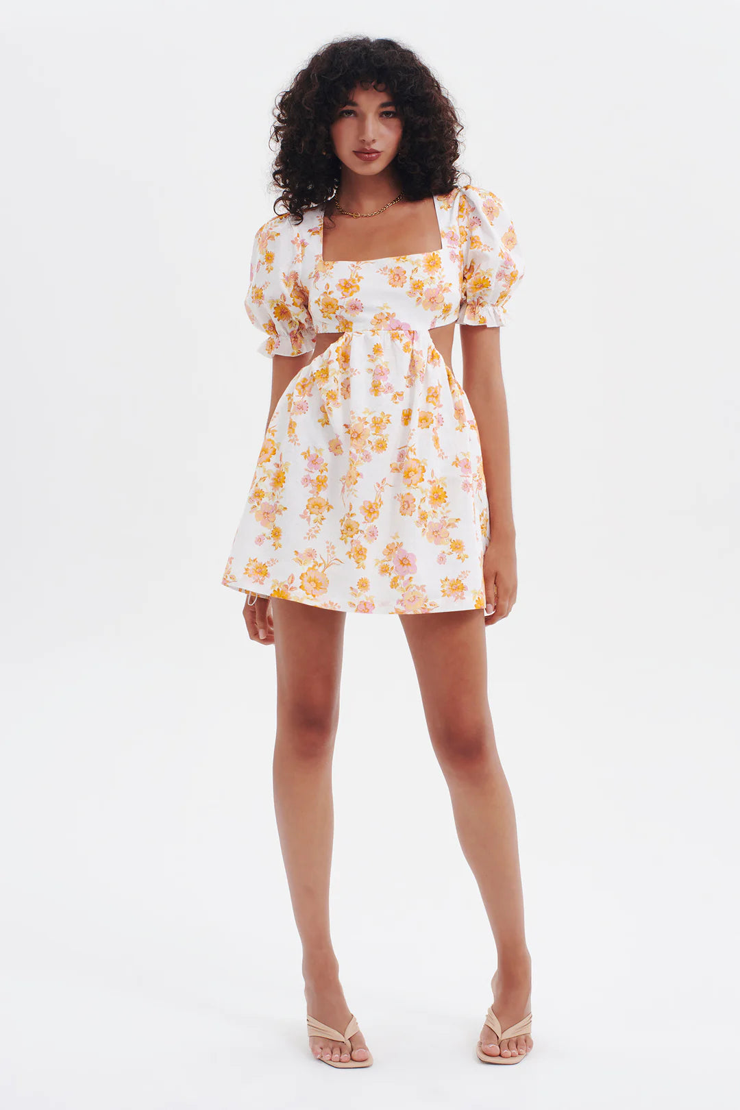 Sundream Mini Dress Ivory Floral Trendy Mini Dress with Belt