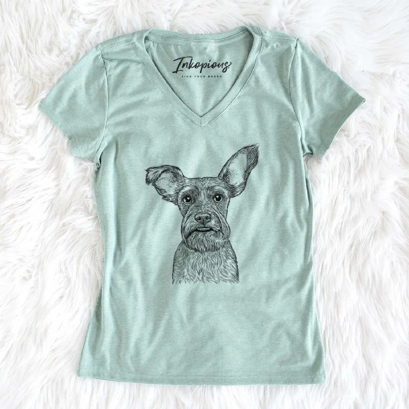 Bare Sawyer the Snorkie - Women's V-neck Shirt-- Anti-Pilling Machine Wash Handmade