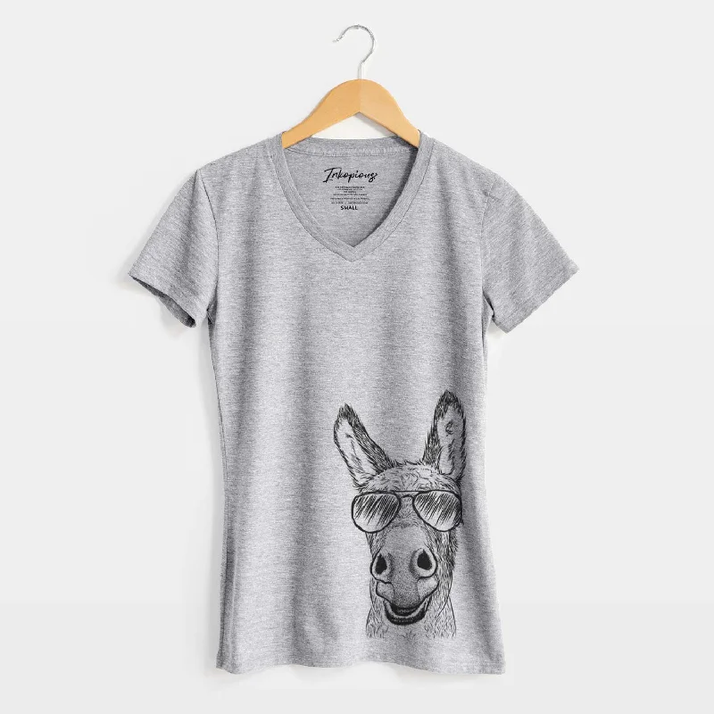 Aviator Samule the Donkey - Women's V-neck Shirt-- Fashionable Trendy Casual