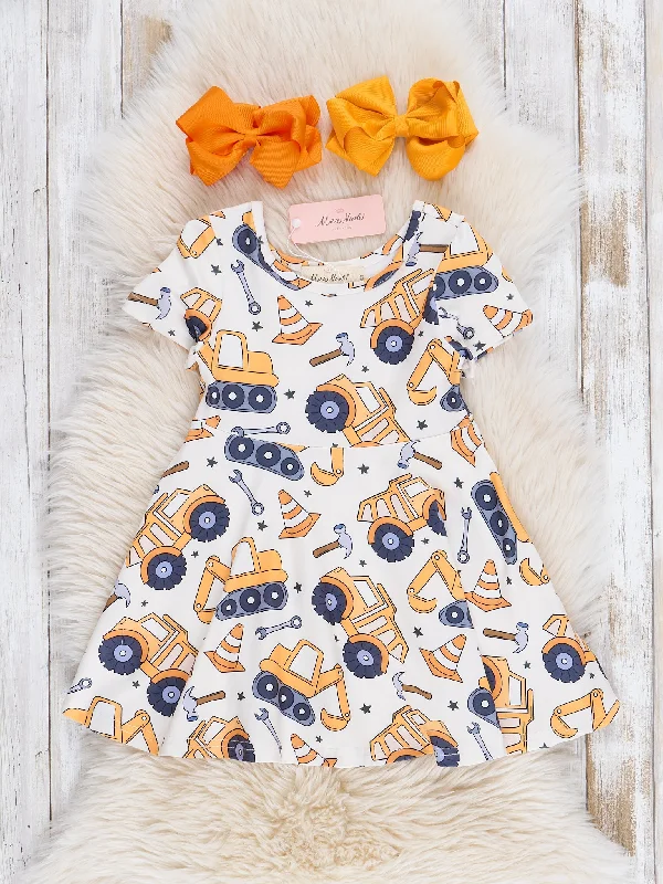 Yellow Construction Trucks Swing Dress Tunics Timeless classic