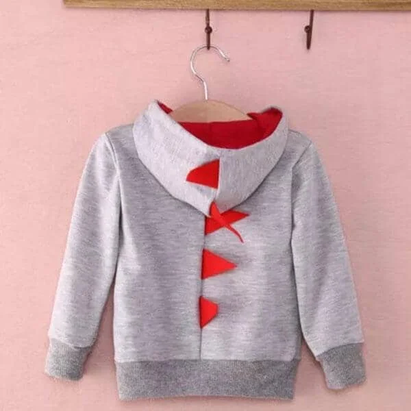 Grey & Red Dinosaur Hoodie Hoodie with Hem Detail Decorative Unique