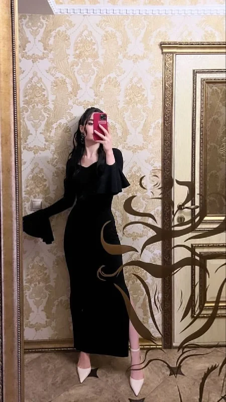 Black Long Sleeves Mermaid Long Party Dress Elegant Evening Dress, DP4713 Tunics Chic elegant