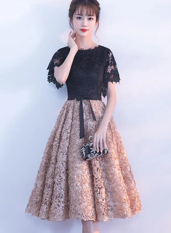 Lovely Black Lace Top Tea Length Party Dress, Black Prom Dress Tunics Modern contemporary