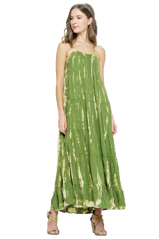 Long Dress Tie Dye Ruffle Tiered Tunics Sophisticated sleek
