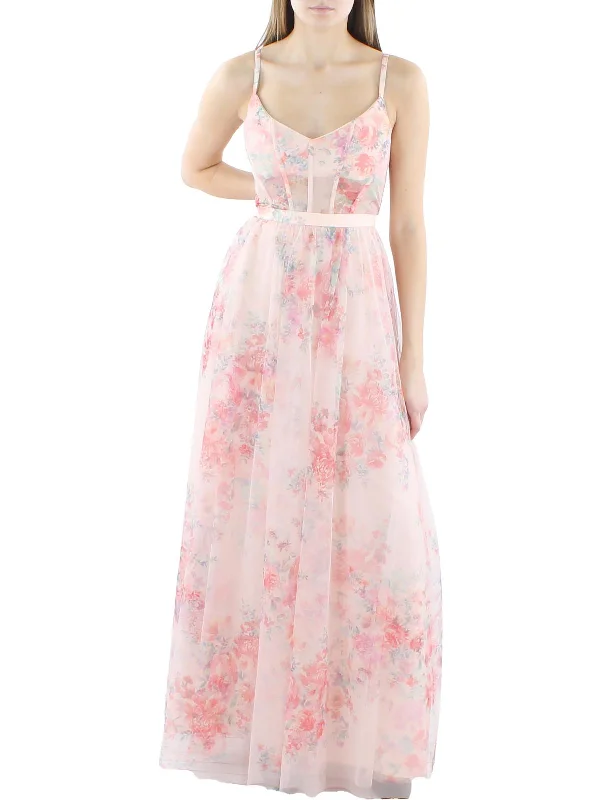 Womens Floral Corset Evening Dress Tunics Leisure comfortable