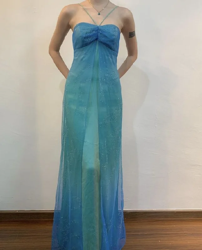 Blue Ombre Straps Vintage Long Party Dress Formal Prom Dress, DP4671 Tunics Short Trendy