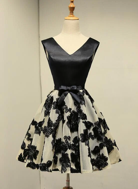 Cute Black Knee Length Lace Homecoming Dress, Party Dress Tunics Essential wardrobe