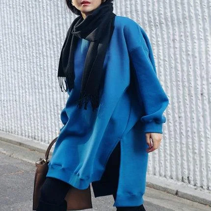 Women Round Neck Split Loose Plus Sizes Hoodies Hoodie with Tied Waist Feminine Flattering