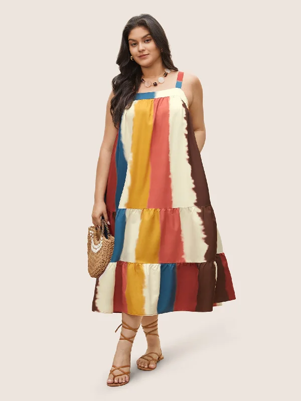 Colored Colorblock Tiered Patchwork Cami Dress Tunics Cozy soft