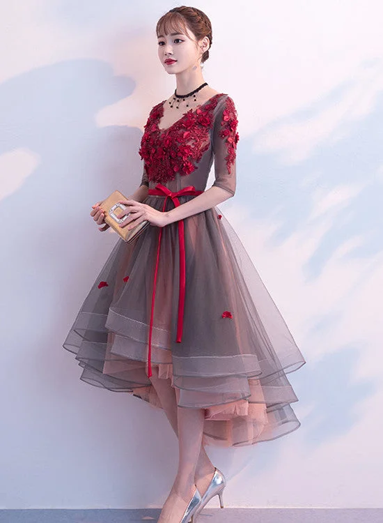 Fashionable High Low Tulle Layers Party Dress, Round Neckline Prom Dress Tunics Mesh breathable