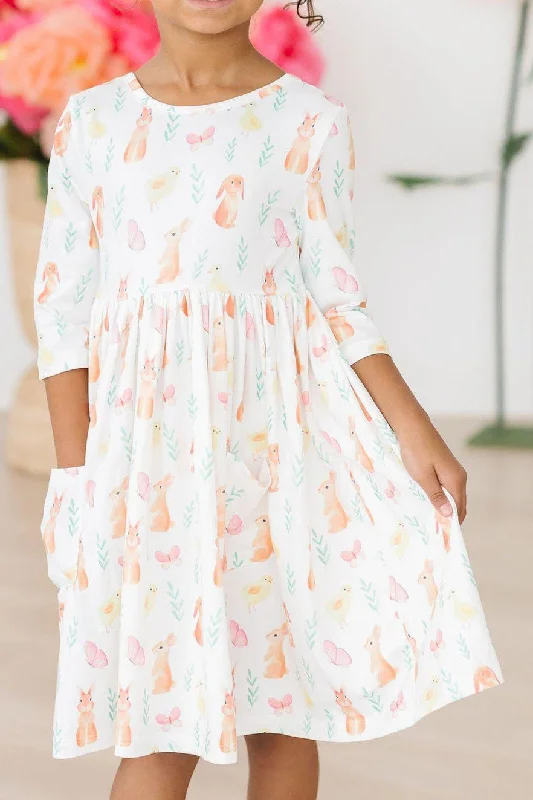 Sunny Bunnies 3/4 Sleeve Pocket Twirl Dress Tunics Spring floral