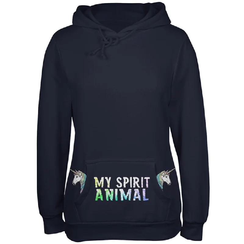Unicorn Spirit Animal Pocket Pet Juniors Soft Hoodie Hoodie with Exposed Zipper Edgy Industrial
