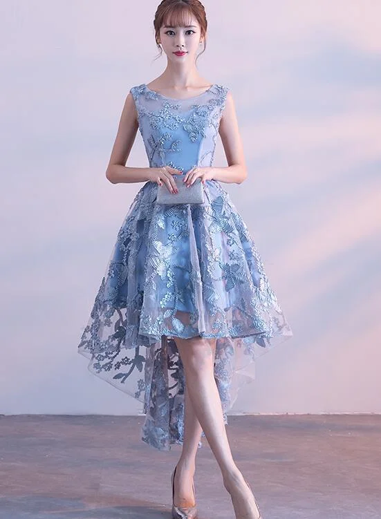 Cute Lace Blue Round Neckline New Style Party Dress, Lace Prom Dress Tunics Vintage classic