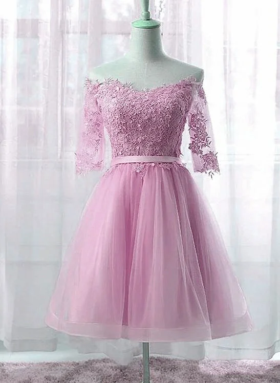 Cute Pink New Style Party Dress with Lace Applique, Short Prom Dress Tunics Practical durable