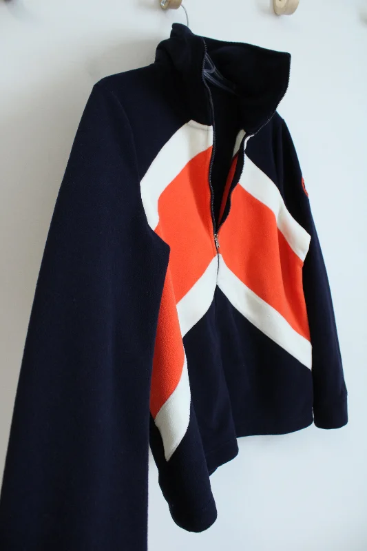Ralph Lauren Active Navy Orange Vintage Fleece Sweatshirt | XL Hoodie with Drop Shoulder Relaxed Streetwear
