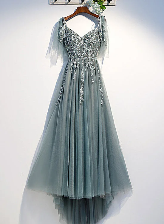 Beautiful Tulle Lace Beaded Long Straps A-line Prom Dress, New Style Junior Party Dresses Tunics Occasion special