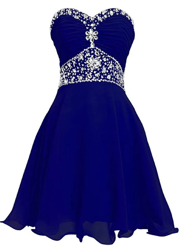 Beautiful Sweetheart Royal Blue Beaded Short Party Dress, Homecoming Dress for Teens A-Line Day Work
