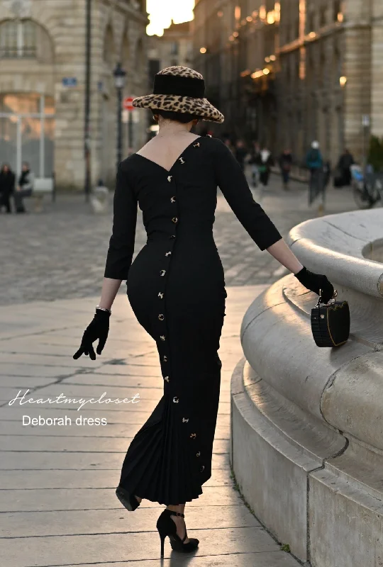 Deborah full length - pleated back pencil dress with leopard buttons Bodycon Club Sequined