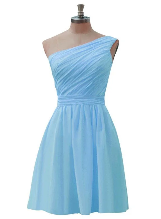 Lovely Simple Short Chiffon One Shoulder Bridesmaid Dress, Cute Party Dress Tunics Chic elegant