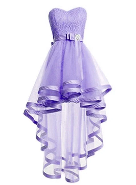 Light Purple Tulle High Low Sweetheart Party Dress, Tulle Homecoming Dress Tunics Luxurious high-end