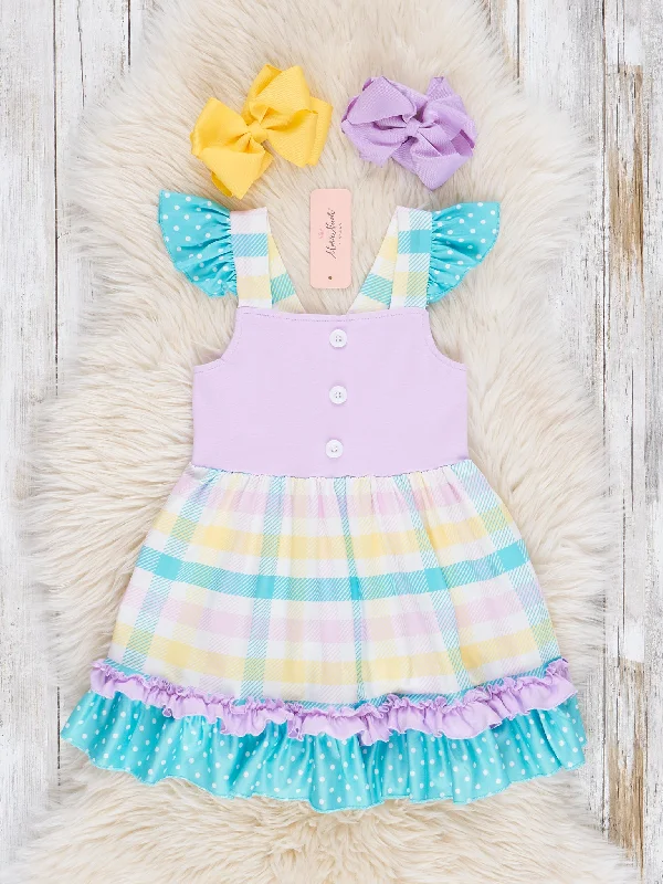 Lavender & Yellow Plaid Ruffle Dress Maxi Flowy Bohemian