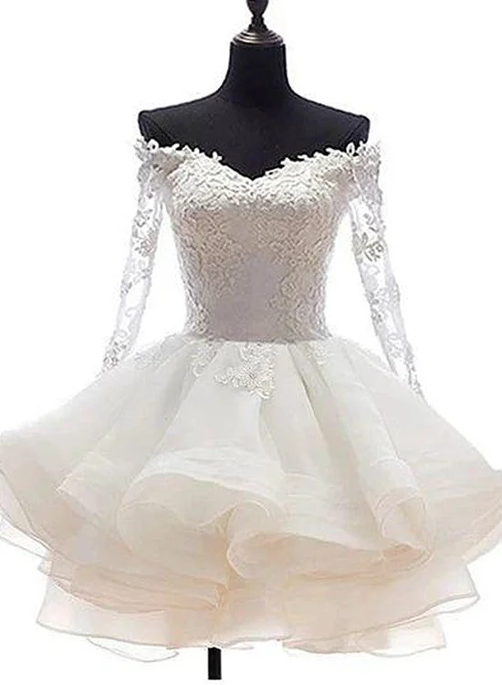 White Off Shoulder Short Organza with Lace Top Graduation Dress, Short Wedding Party Dress Tunics Luxurious premium