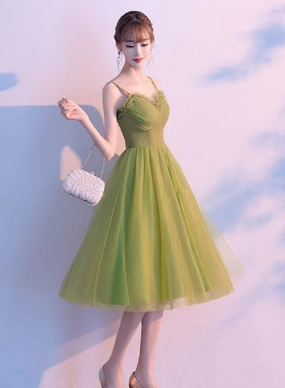 Light Green Tulle Sweetheart Knee Length Party Dress, Green Homecoming Dress Tunics Corduroy durable