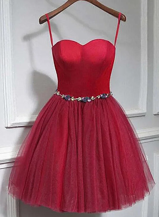 Cute Red Tulle Sweetheart Homecoming Dress, Red Party Dress Chiffon Maxi Beach