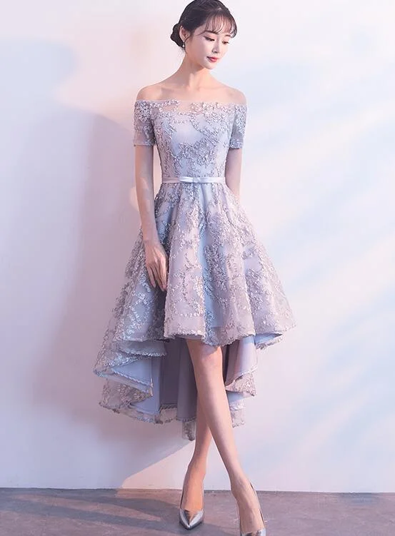 Beautiful Light Grey Lace and Tulle High Low Party Dress, Lovely Prom Dress Tunics Versatile stylish
