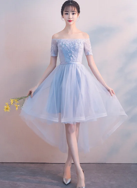 Charming Tulle High Low Sliver-Grey Party Dress, Homecoming Dresses Tunics Occasion special