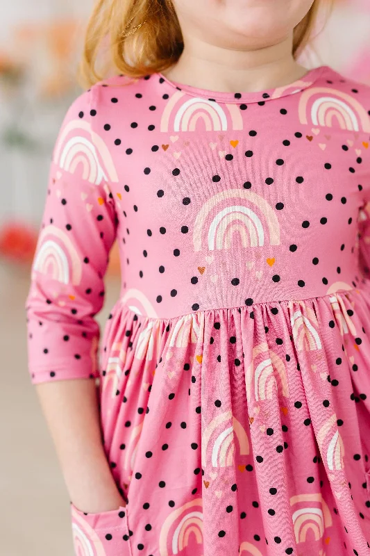 Rainbow Wishes 3/4 Sleeve Pocket Twirl Dress Tunics Top rated