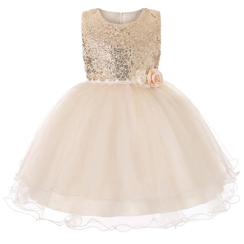 Girls Solid Color Shiny Sequins Printed Tutu Party Dress Tunics Luxurious high-end