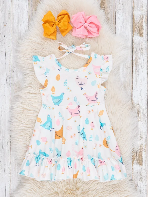 Bright Chicken Ruffle Tie Dress Elegant Long Evening