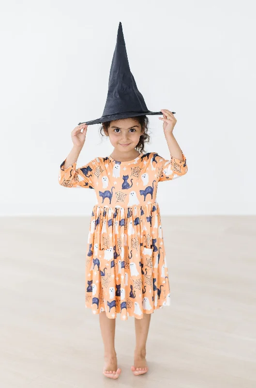 Spooky Kitty 3/4 Sleeve Pocket Twirl Dress Floral Print girly