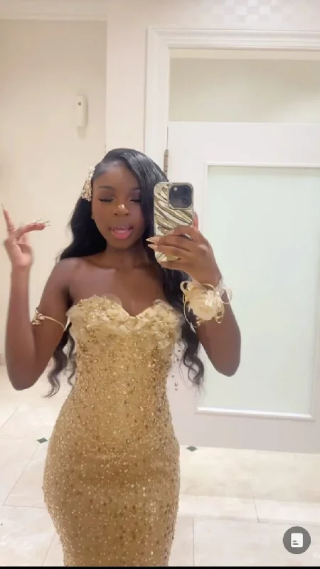 Gold Sweetheart Beading Sequins Mermaid Long Evening Party Dress, DP4740 Tunics Essential wardrobe