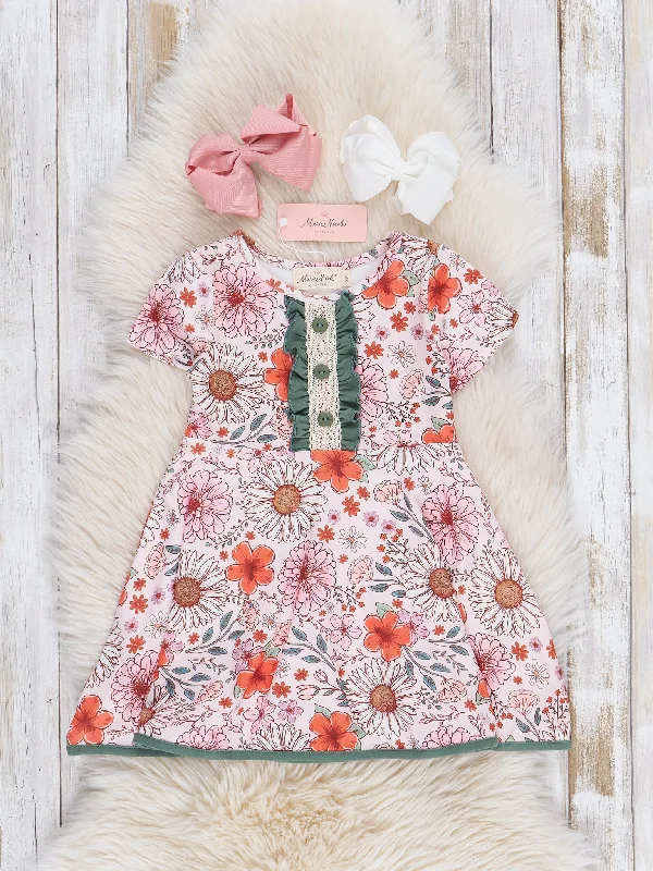 Olive & Orange Floral Ruffle Dress Tunics Winter warm