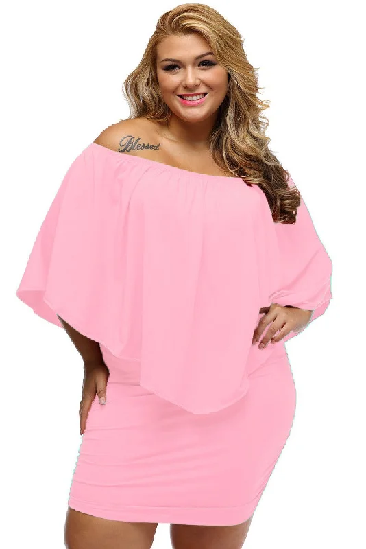 Multi-way Layered Ruffle Pink Mini Plus Size Party Dress Tunics Timeless classic