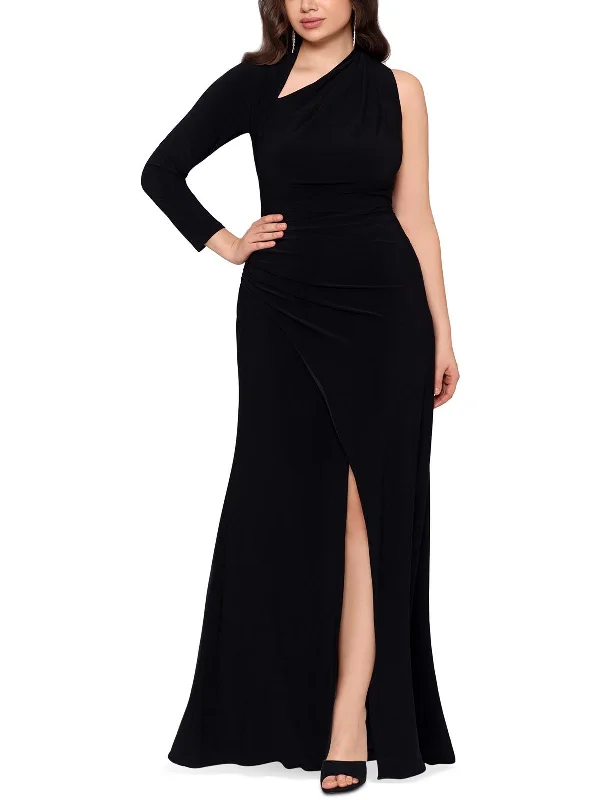 Plus Womens Knit One-Sleeve Evening Dress Tunics Sophisticated sleek