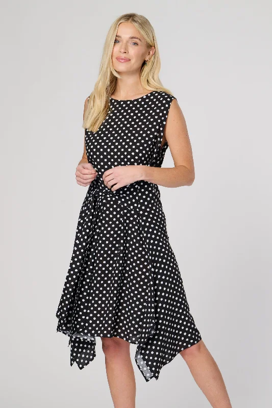 Saloos Polka Dot Dress with Front Tie Waistline Tunics Distressed trendy