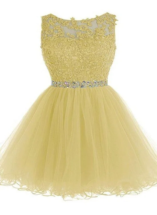 Cute A-line Tulle Short Party Dress, Homecoming Dress Pencil Length Work