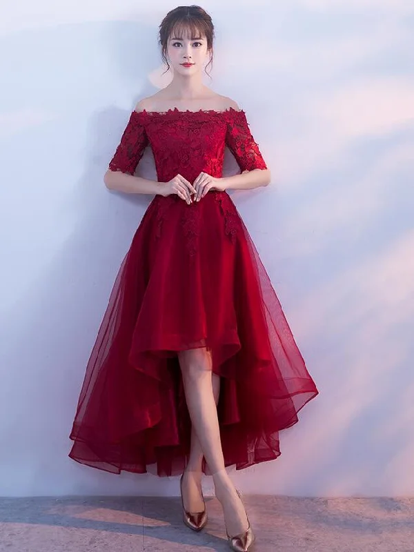 Charming Wine Red High Low Party Dress, New Burgundy Prom Dress Tunics Review highly