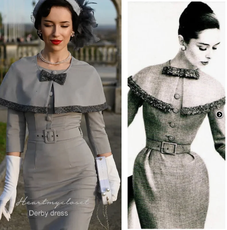 Derby - 1950s pencil dress with matching cape Turtleneck Neckline Stylish