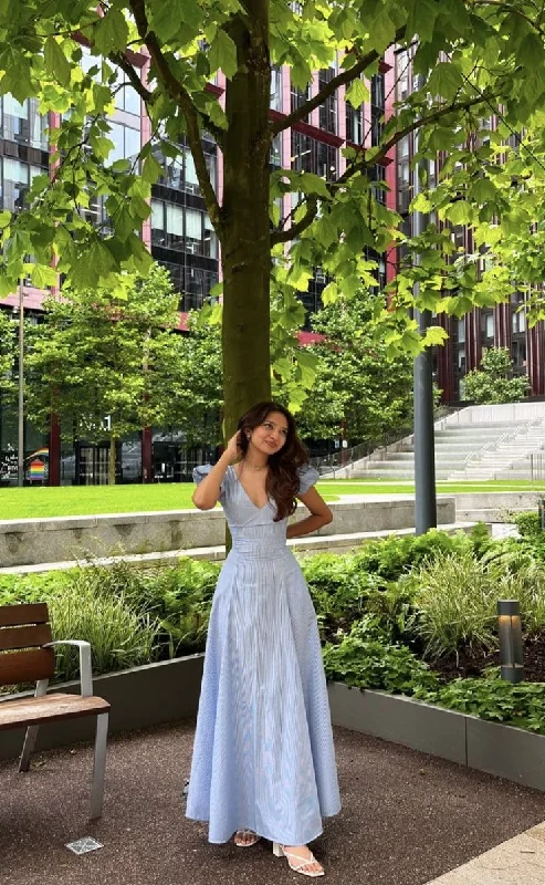 Light Blue V Neck A-Line Elegant Party Dress Wedding Guest Dress, DP4710 Tunics Luxurious high-end