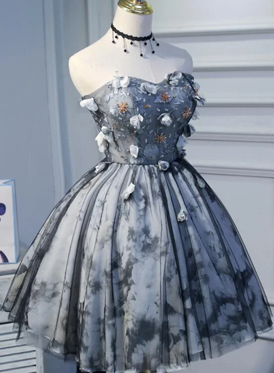 Unique Grey Floral Sweetheart Short Party Dress, Homecoming Dress Tunics Sale discount