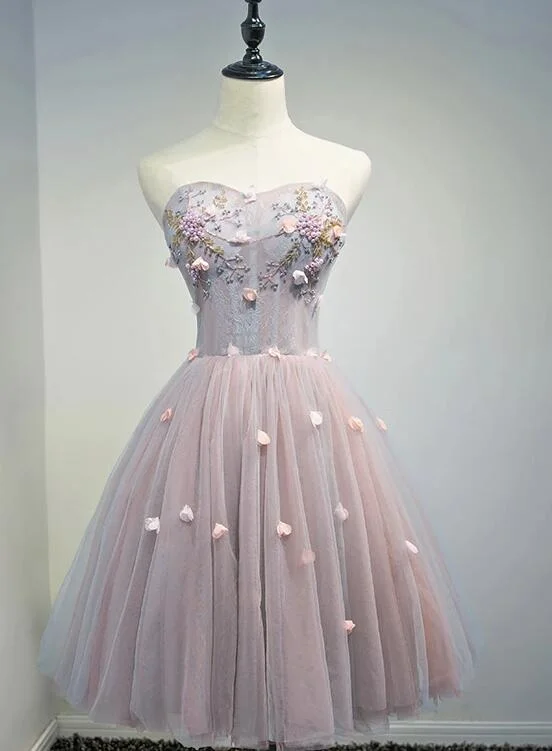 Charming Pink Tulle Short Knee Length Party Dress, Homecoming Dress Tunics Wedding white