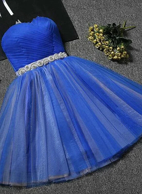 Cute Royal Blue Tulle Knee Length Party Dress, Blue Homecoming Dress Bodycon Fitted Nightout