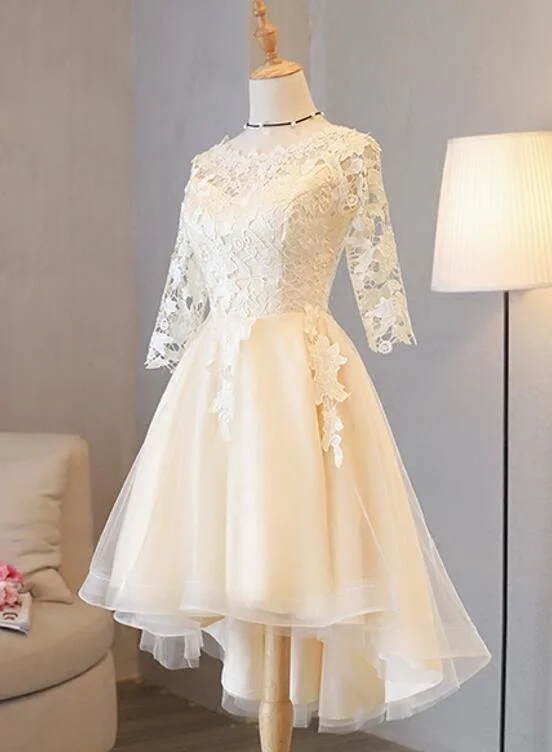 Light Champagne Lace 1/2 Sleeves Tulle New Homecoming Dress, Short Party Dress Tunics Chinos classic