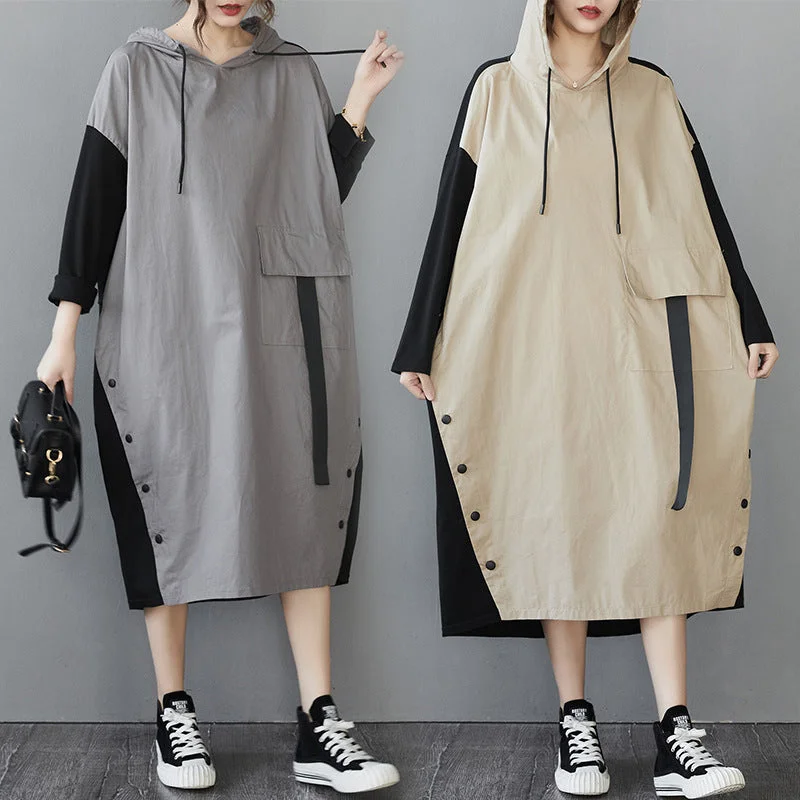Women Plus Sizes Fall Long Sleeves Hoodies Dresses Hoodie with Hem Lace Feminine Delicate